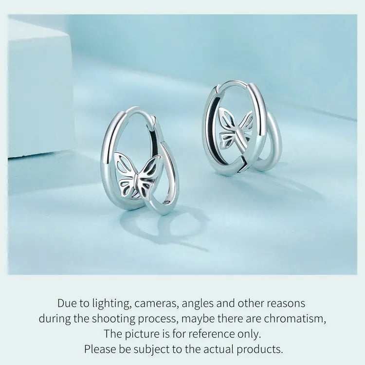 WOSTU Real 925 Sterling Silver Original Butterfly Hoop Earrings Oxidation For Women Wedding Party Daily Gift DIY Fine Jewelry