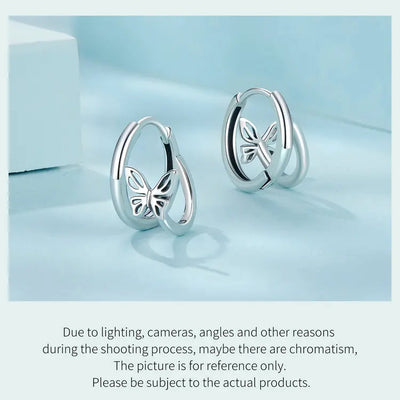 WOSTU Real 925 Sterling Silver Original Butterfly Hoop Earrings Oxidation For Women Wedding Party Daily Gift DIY Fine Jewelry