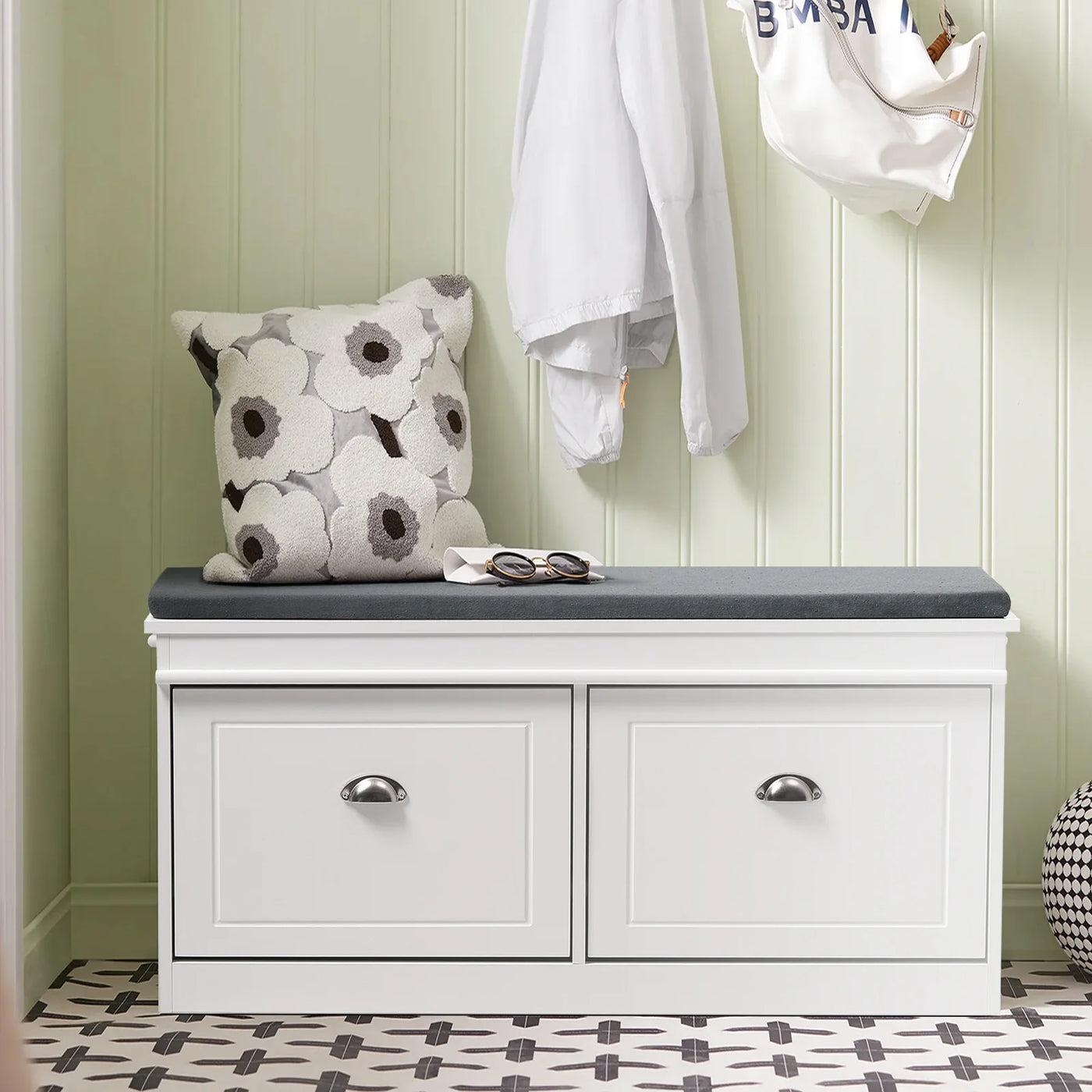 【Breeins】Flip Down Shoe Bench Cabinet, Shoes Rack Storage Organizer Shelf Home Decoration For Entryway