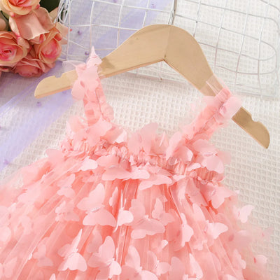 (0-3 Years) Summer New Baby Girls Dress Solid Color Halter Butterfly Embellished A-Line Skirt Mesh Sweet Princess Dress