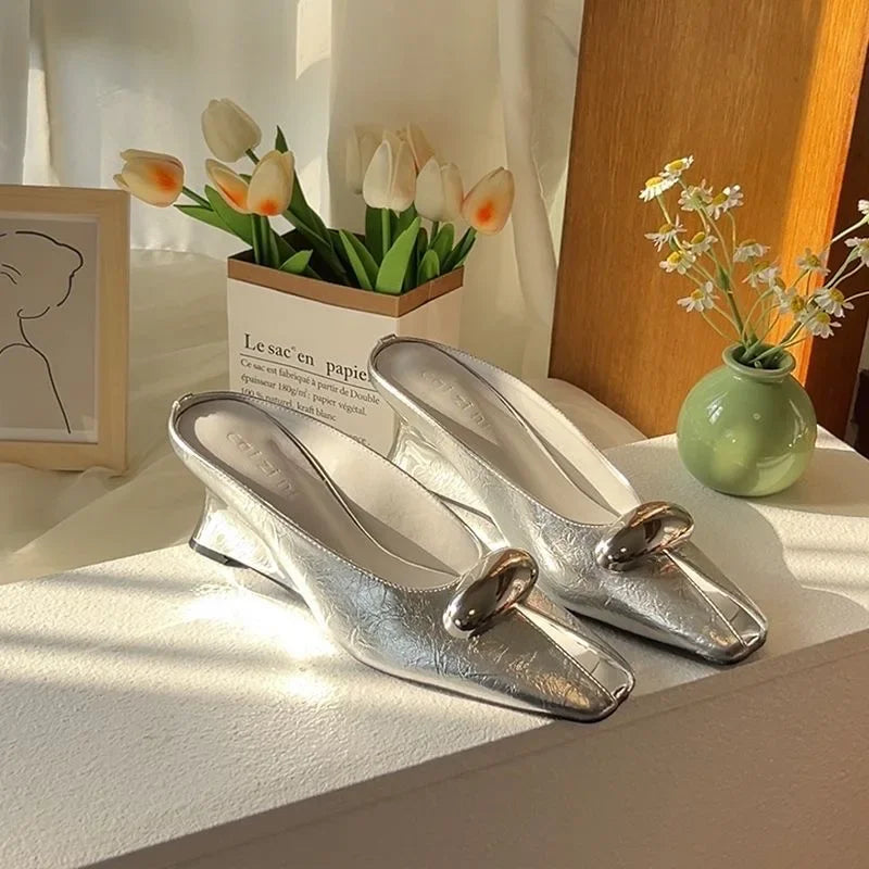 2025 Silver Slope Heel Peep Top Sandals Fashion Open Toe Slippers Banquet Party Woman Shoes 35-42 Urban Beauty