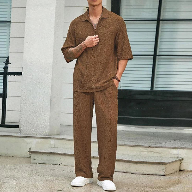 2024 Spring Summer Casual Cotton Shirts And Pants Suits Men Vintage Half Sleeve Irregular Cardigan Two Piece Sets Mens Outfits