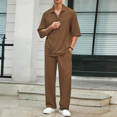 2024 Spring Summer Casual Cotton Shirts And Pants Suits Men Vintage Half Sleeve Irregular Cardigan Two Piece Sets Mens Outfits