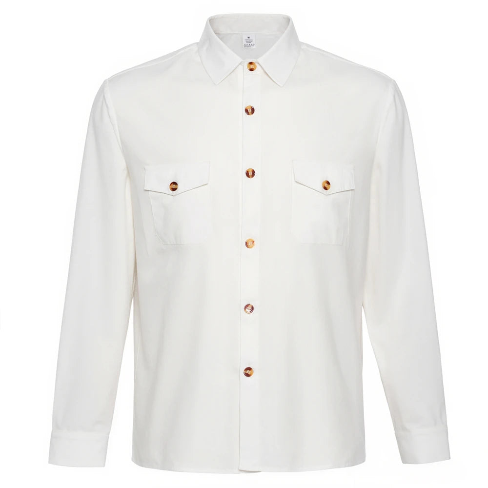 Men's Cotton Linen Shirts Turn Down Collar Solid Hawaiian Shirt Lightweight Breathable White Shirt Casual Large Size Streetwear