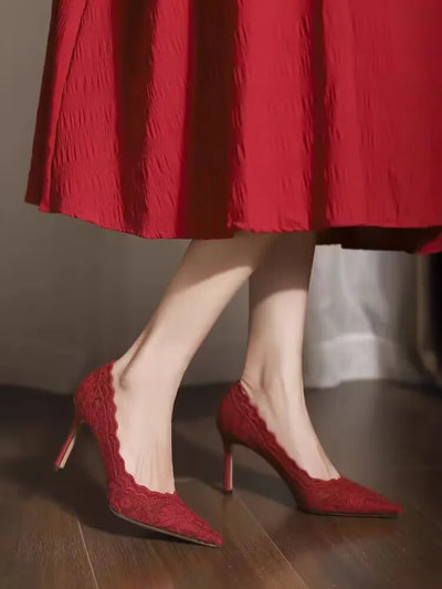 White Wedding Shoes Bridal Shoes Design Sense Niche Lace Pointed Stiletto Heel Shallow French High Heels Female Temperament