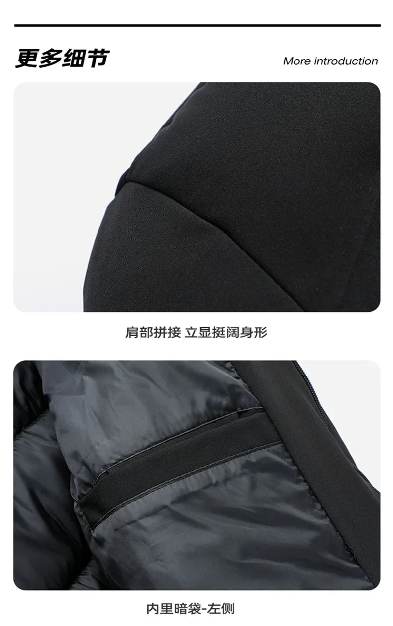 Fashion Men Long Parkas Coat Solid Slim Fit Warm Thicken Jacket Outwear Windproof Coat Hooded Cotton-padded Zipper Windbreaker