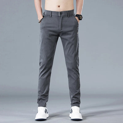 New Mens Summer Ice Silk Casual Pants Mid-Waist Elastic Straight Business Trousers 3 Colors Fashion Comfortable Man Pants