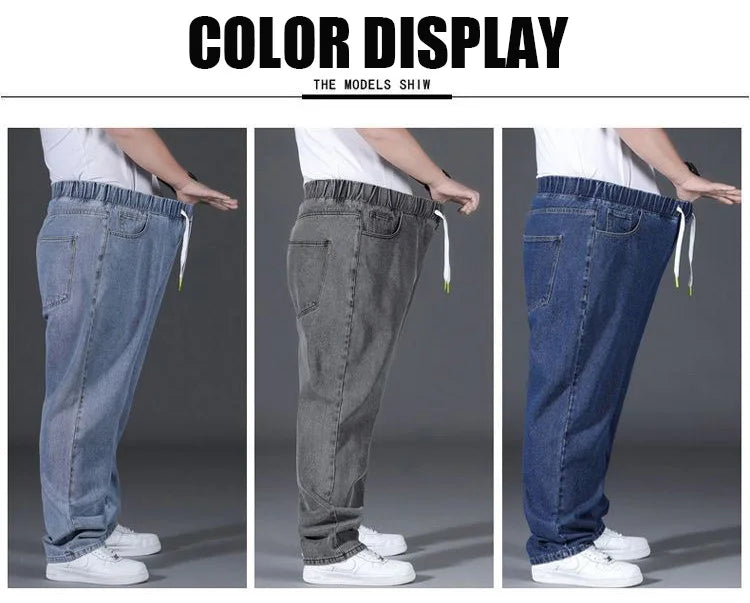 Men's Plus Size Jeans Elastic Waistband 30-48inch Stretch Denim Pants Straight Leg Breathable Loose Fit Streetwear Casual Wear
