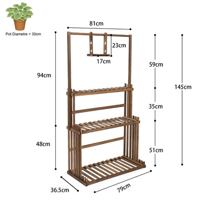 3 Tiers Heavy Duty Hanging Plant Stand Wood Garden Tall Flower Display Rack