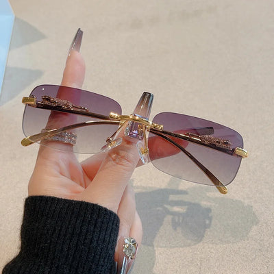 12pcs Brand Leopard Rimless Rectangle Sunglasses Fashion Y2K Frameless Sun Glasses Shades for Women Men UV400