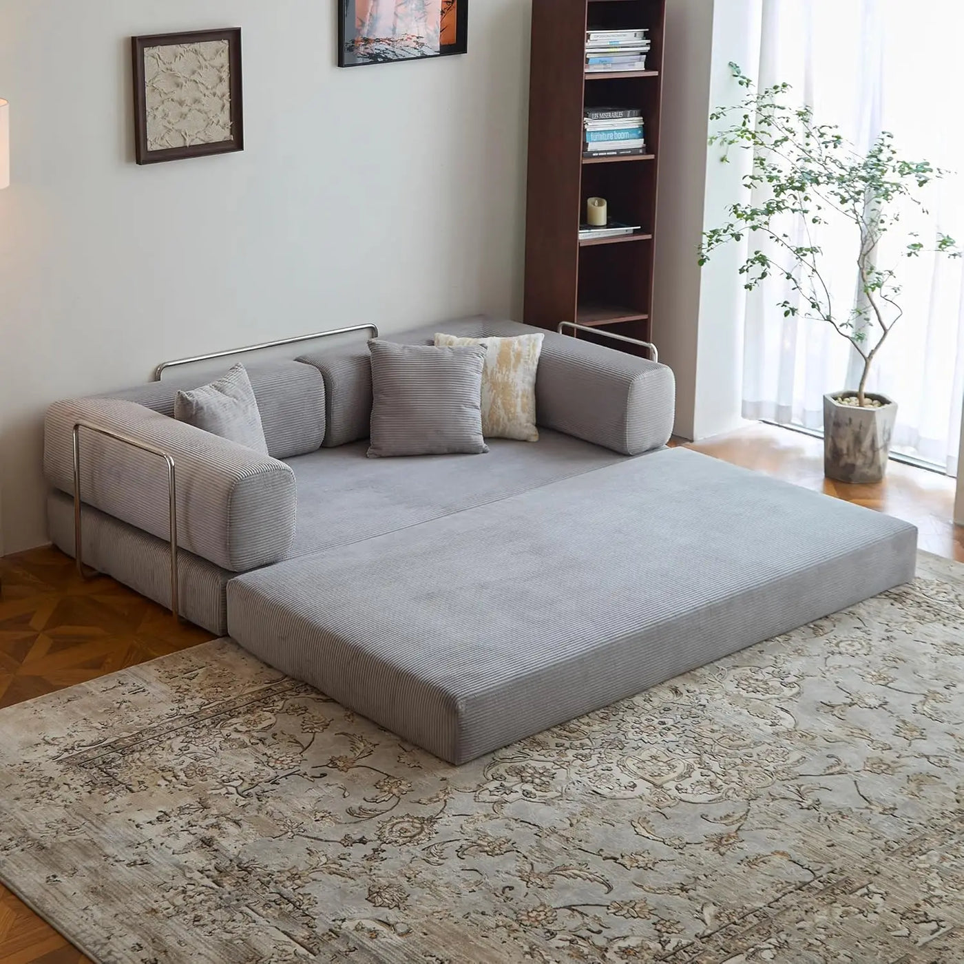 78.8" Convertible Compression Sofa: Corduroy Modular Bed, Arms & Backrest