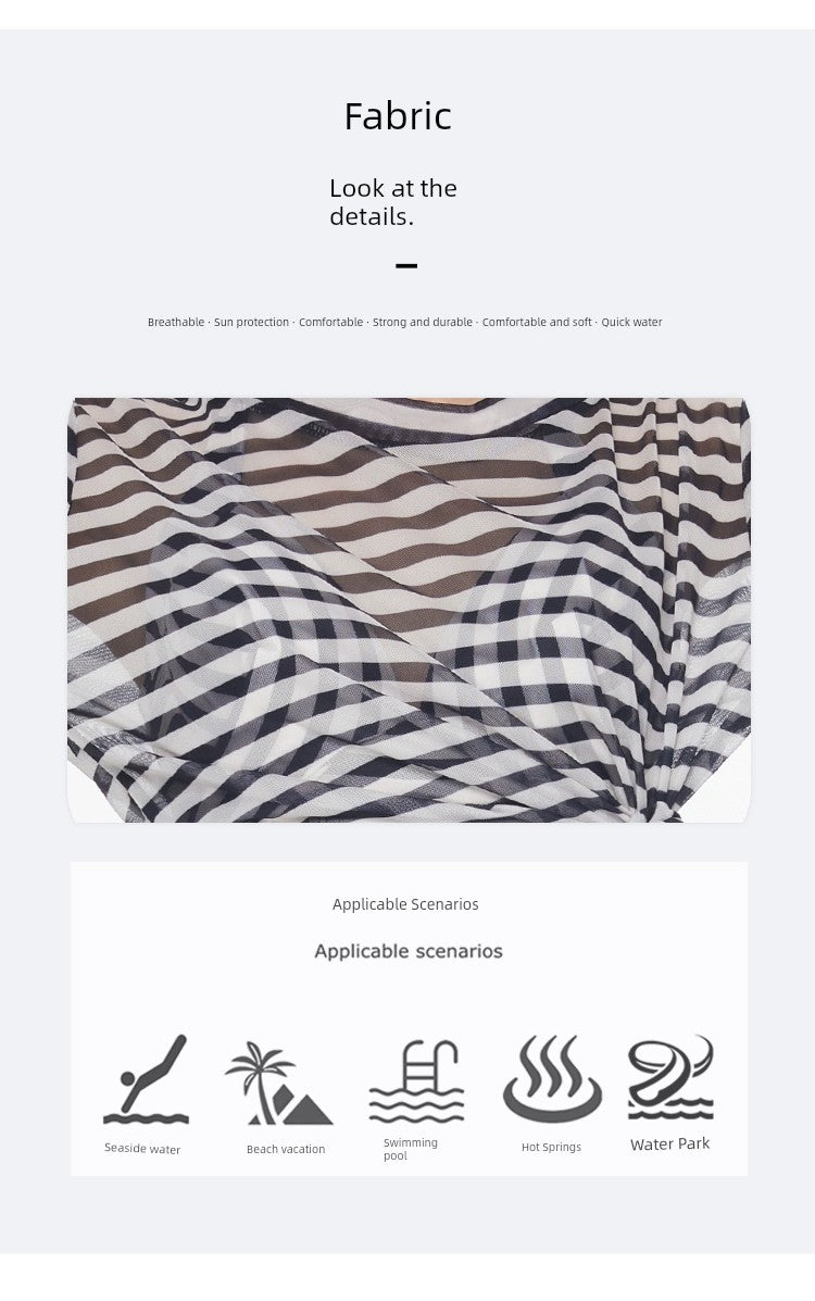 2025 New Arrival Sexy Swimsuit Women's Summer Push up Stripes Siamese Triangle Bikini Long Sleeves Blouse Flab Hiding Vacation