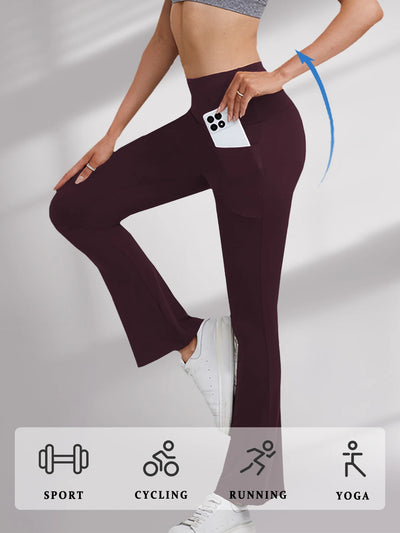 Women's Super Soft Flare Pants with Pockets High Waisted Tummy Control Workout Yoga Push Up Gym Fitness Leggings Bell Bottoms