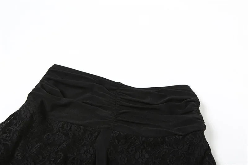 Y2K Goth Dark Irregular Hem Lace Patchwork Mid Skirts Women Streetwear Fairy Slim Pleat A-line Skirt Mall Goth Fashion Bottoms