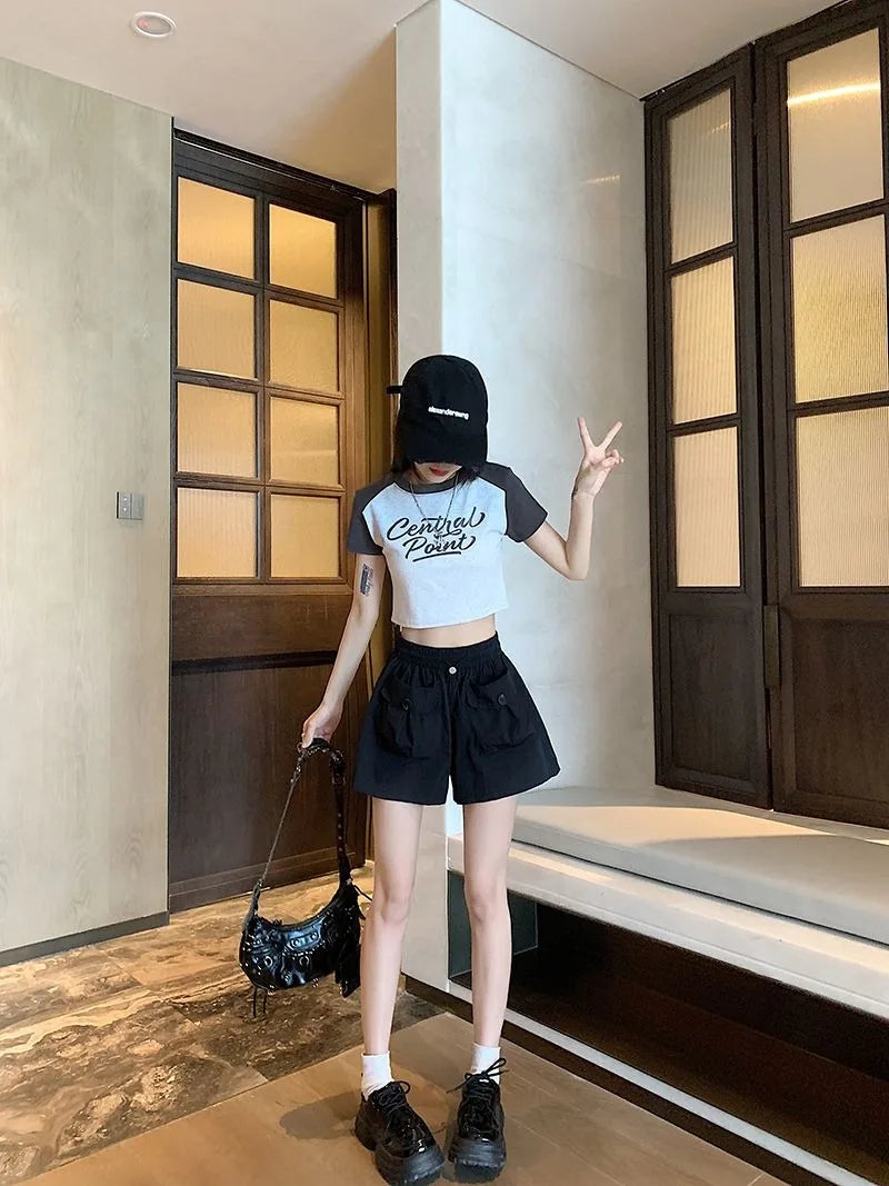 Women's High Waisted Shorts Summer New Wide Leg Loose Casual Trousers  Multi-pocket Trend Student Dress Breathable Shorts
