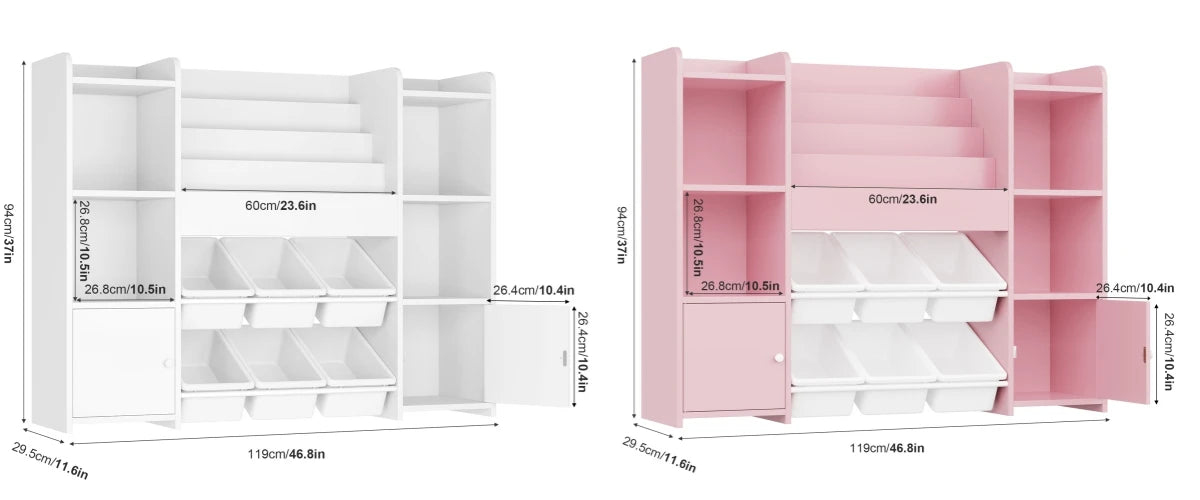 Children's shelf CHILDREN'S room furniture toys chest bookcase CHILDREN'S wardrobe with 6 boxing 4 bookshelves 8 shelves 119x29.5x94cm