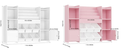 Children's shelf CHILDREN'S room furniture toys chest bookcase CHILDREN'S wardrobe with 6 boxing 4 bookshelves 8 shelves 119x29.5x94cm