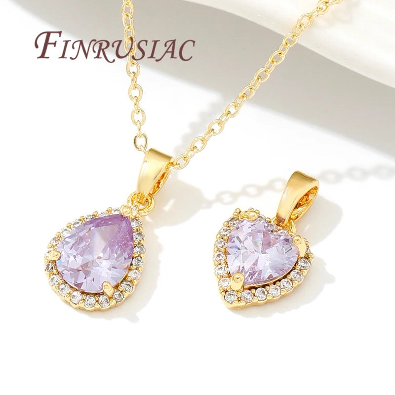 18K Real Gold Plated Purple Zircon Crystal Pendants For Necklace,Fancy Charms For Jewelry Making Supplies DIY Accessories