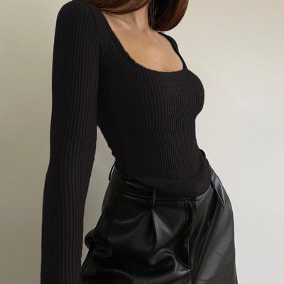 Women's Sexy Low-cut Babes Top Y2k Boho Long Sleeve T-shirt Slim Short Bottom Shirt Korean Skinny Crop Tops Spring and Summer