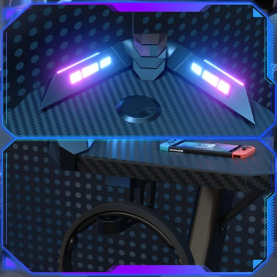 LED Gaming Desk 120 x 60 cm, Gaming Desk with RGB Light, Cup Holder and Hook for Headphones, Ergonomic Computer Table