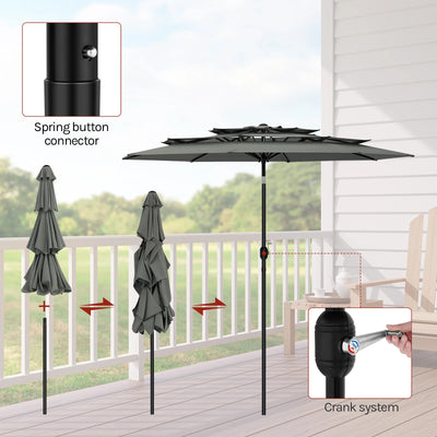 Round Large Garden Parasol 292cm Tilt Adjustable Beach Parasol UV Protection with 3 Ventilation Parasol for Balcony Garden