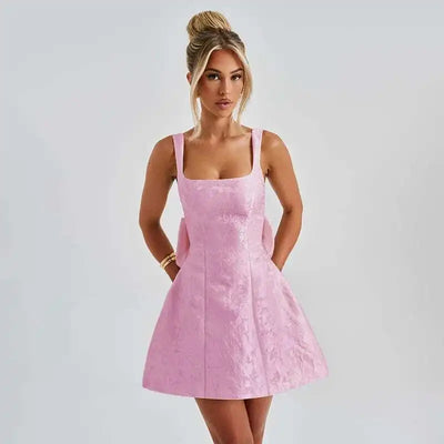 Townlike Jacquard Waist Wrap A-line Dress Women Spaghetti Strap 2025 Spring Summer Dress Bow Nightclub Sexy Party Dresses