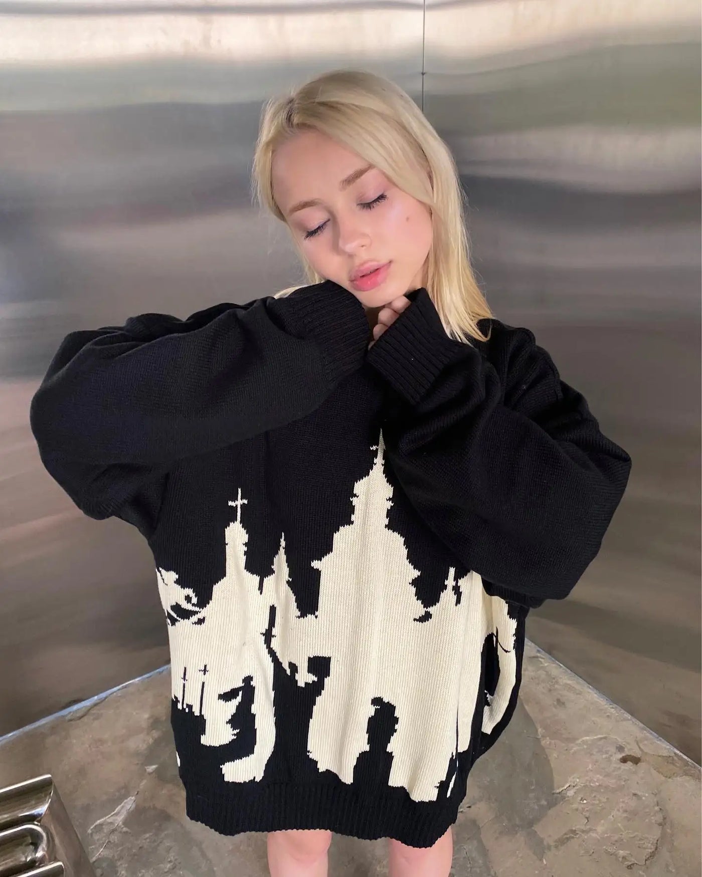 Hip Hop Men Women Streetwear Vintage Harajuku Knitted Sweater winter Pullover Loose Retro y2k gothic sweater top Halloween EMO