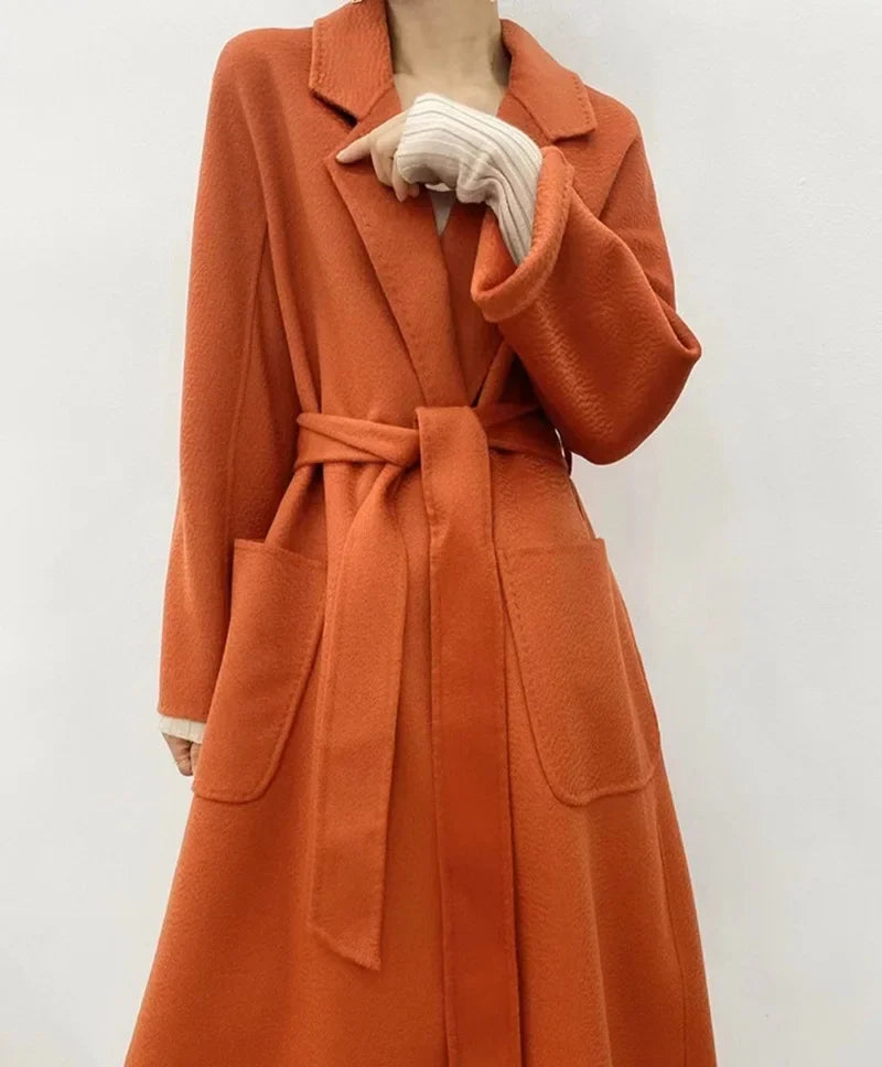 2024 Winter Jacket Women Water Wave Pattern Cashmere Coat Long High-end Double-sided Wool Blends Luxury Outerwear Streetwear