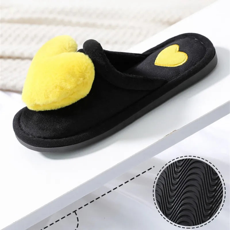 Women Indoor Warm Home Slippers Bedroom Cute Heart Pattern Non-slip Soft Comfort Plush House Slippers Shoes Autumn Winter