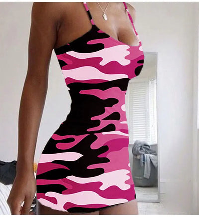 Plus Size Dresses Summer New Print Backless Slip Dress Women's Sexy Slim Floral Dress Mini Dresses Package Buttocks Short Skirt