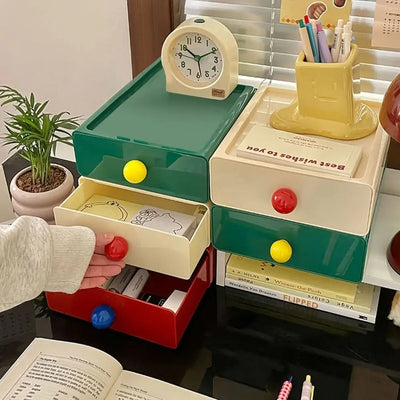 Large Capacity Desk Organizer Box Dopamine Dust-proof Cosmetics Storage Box Stackable Desktop Storage Boxes Drawer Home Office