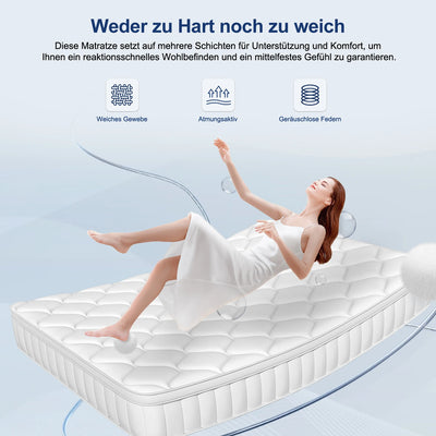 AUTHMIC 7-Zone Pocket Spring Mattress 25cm Thick Medium Firm Hybrid Breathable Anti-Mite Noiseless Bed for Adults Sleep Support
