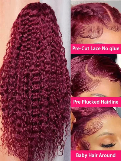 Curly 99J Burgundy 30 Inch Deep Wave 13x4 Lace Front Wig Wet And Wavy Red Colored wigs HD Lace Frontal 100% Human Hair Wigs