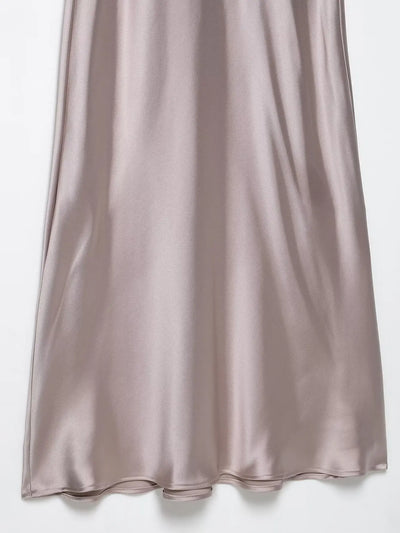 TRAF 2025 Woman Fashion Silk Texture Midi Dress Casual Slim Short Sleeve V Neck Midi Long Dresses Vestidos Mujer
