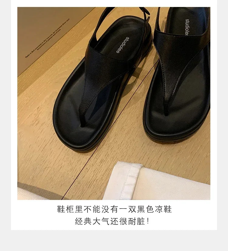 Flat with Slip-on Casual Modern Sandals Low Heel Solid 2025 High Quality Ladies Shoes Back Strap Roman Women's Sandals