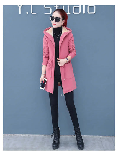 Plus Velvet Thicken Lamb Plush Coat Female 2024 New Autumn And Winter Parka Lace-Up Of Hooded Loose Long Trench Coat Embroid LA