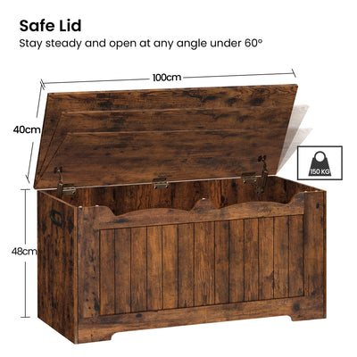 Storage Chest, Storage Trunk with 2 Safety Hinge, 100 cm Lift-Top Storage Bench, Wooden Storage Organizer for Entryway