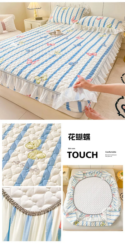 2025 New Single Bed Hat Korean Lace Bed Sheet Cover Chiffon Princess Wind Ins Cotton Four Seasons Bedspread Protective Cover