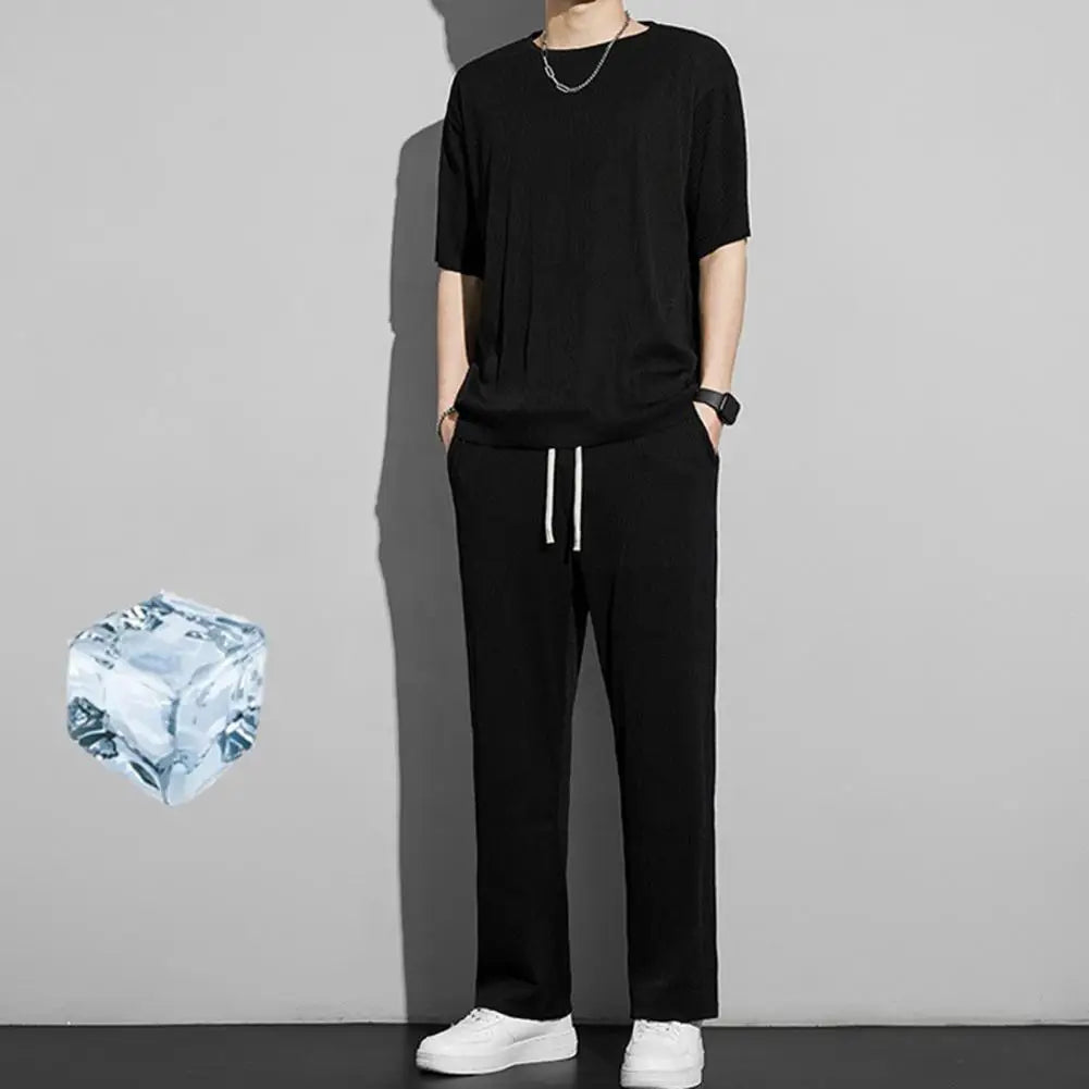 1 Set New Men Summer T-shirt Pants Sports Set men's fitness pants shirt running yoga Fashionable Casual Sports Trousers