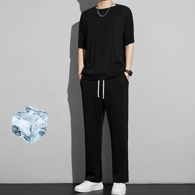 1 Set New Men Summer T-shirt Pants Sports Set men's fitness pants shirt running yoga Fashionable Casual Sports Trousers