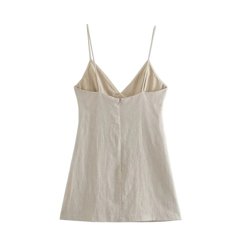 Nlzgmsj  2024 Women Chic Fashion Sleeveless Lnlay Mini Dress Vintage Thin Straps Summer Female Dresses Vestidos Mujer