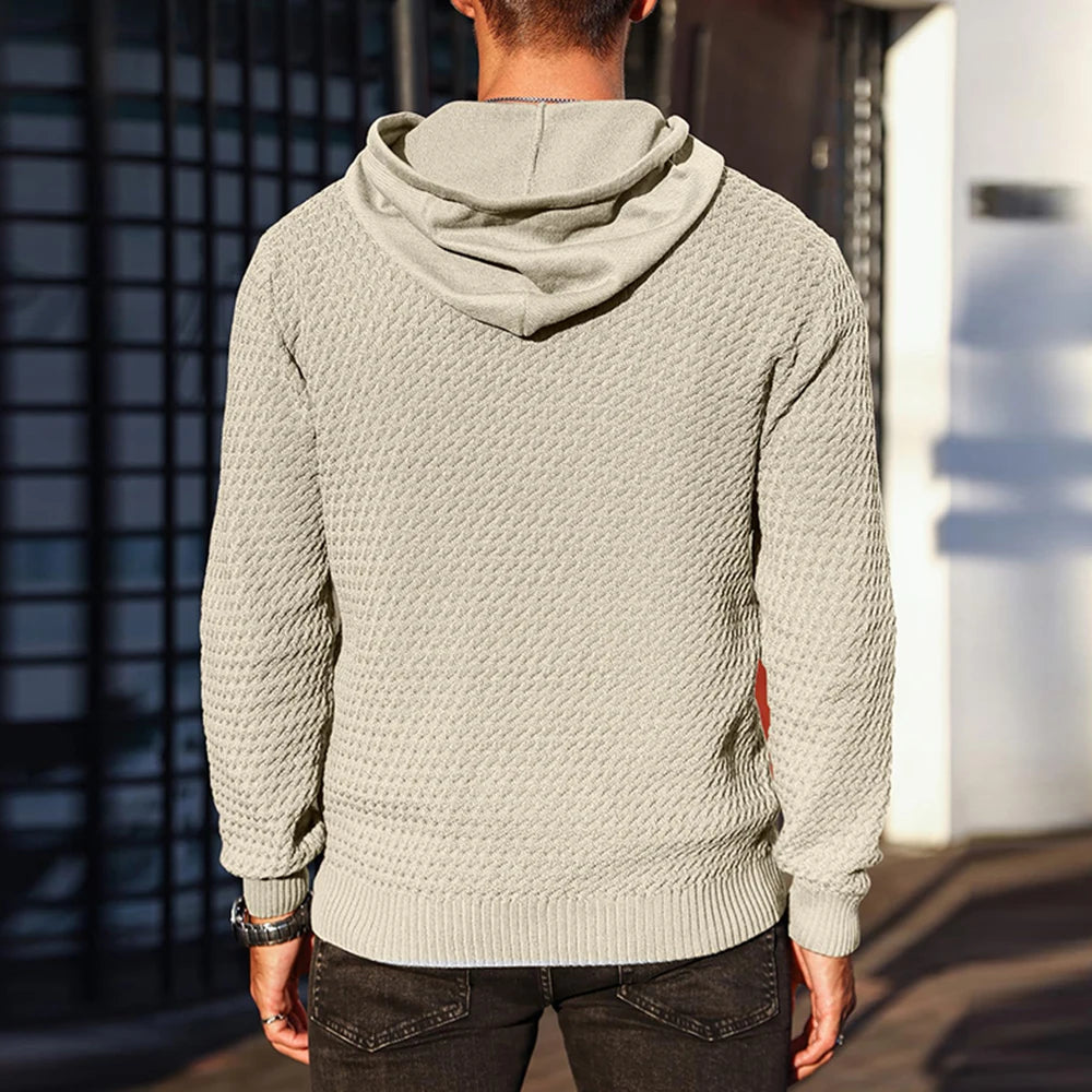 Men's Sweatshirt Spring Casual Hoodies Sweater Stylish Solid Black Long Sleeve Ribbed Knit Drawstring Tops US Size