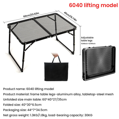 Camping Table Iron Mesh Folding Table Portable Outdoor Camping With Lifting Shelf Mesh Folding Table Outdoor Foldable Table