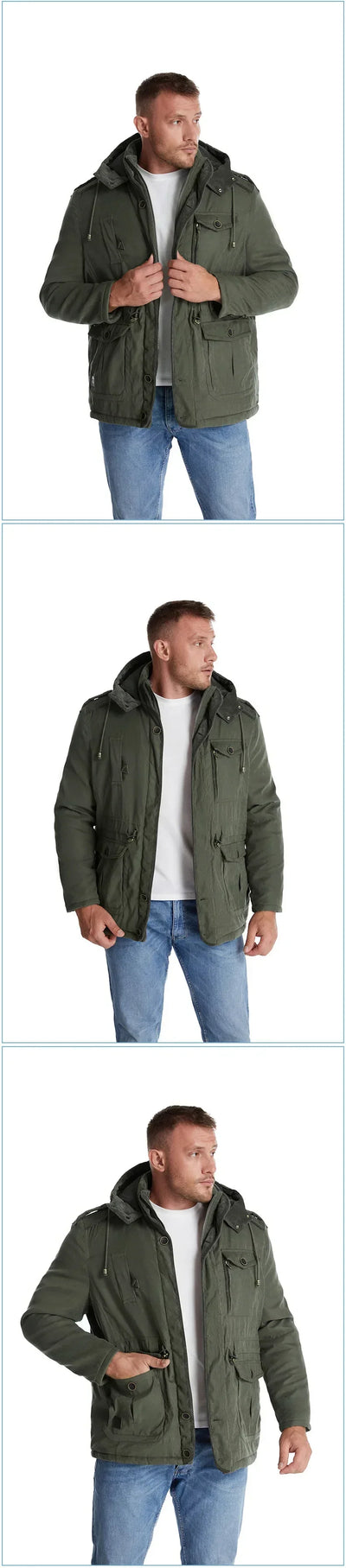 Fleece Inner Cotton-Padded Male Windbreaker Hooded Outwear Cotton Parka Snow Coats Men's Thicken Warm Winter Jacket Cashmere