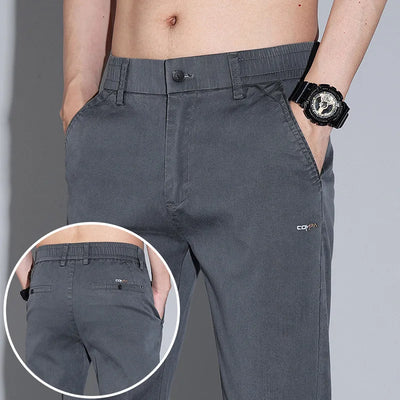 New Mens Summer Ice Silk Casual Pants Mid-Waist Elastic Straight Business Trousers 3 Colors Fashion Comfortable Man Pants