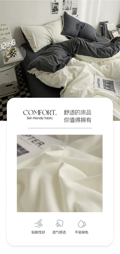 High Quality  Solid Color Double Washed Cotton Bedding 4 Pieces Set Student Dormitory Bed Linen Duvet Set Bed Suit