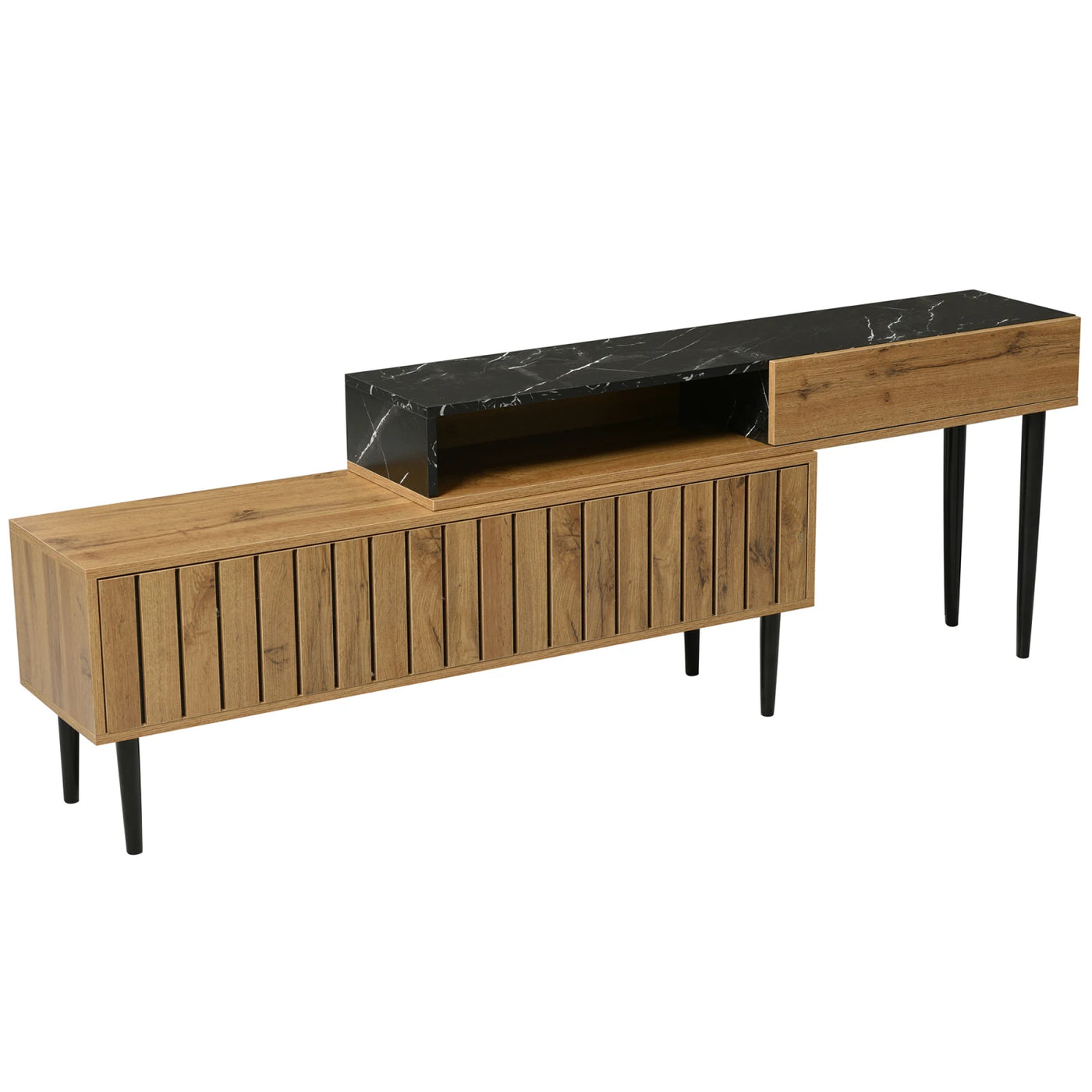 Lazyspace Modern TV Stand with Marble and Wood Grain, TV Cabinet with Iron Legs, Wooden TV Stand with Storage Space