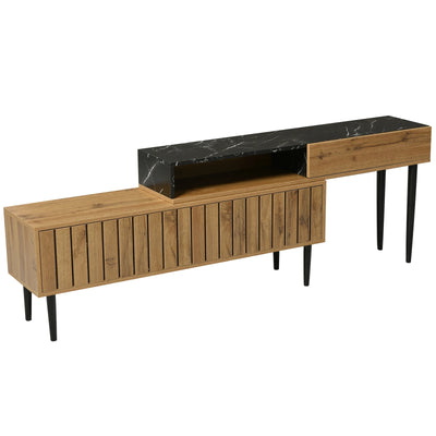 Lazyspace Modern TV Stand with Marble and Wood Grain, TV Cabinet with Iron Legs, Wooden TV Stand with Storage Space
