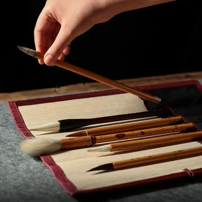 Bamboo Painting Brushes Holder High Quality Large Capacity Chinese Style Calligraphy Pen Curtain Pen Case Art Supplies