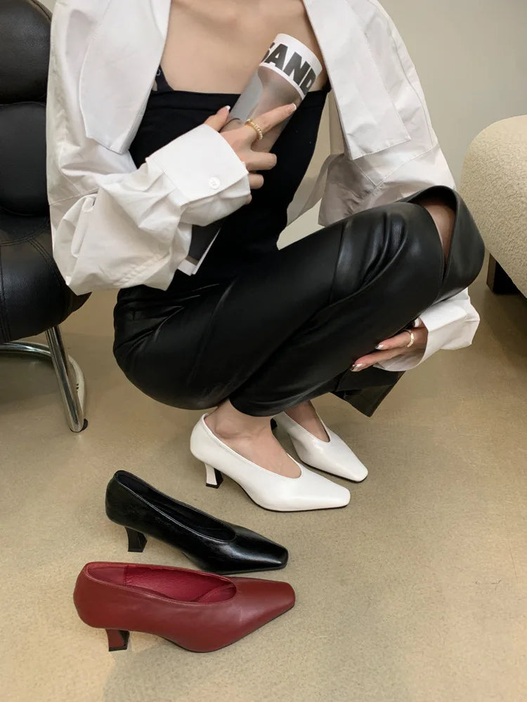 Elegant Woman High Heel Shoes Square Toe Pumps Female Office Shoe Shallow Designer Shoes Spring Autumn Brand Retro Witch Shoes